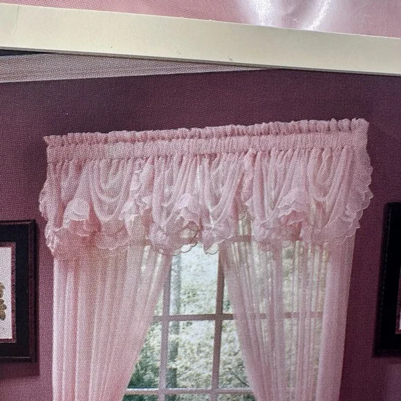VTG Lizette Ascot Valance Shear Soft Peach Ruffle 21" X 30" Length Pocket Rod - Picture 2 of 6